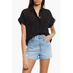 Rails Cito Stripe Cotton Button Down Shirt Black Shadow Stripe Size M